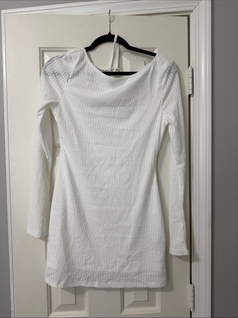 Women's White Long Sleeve Textured Dress